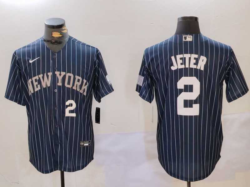 Men%27s New York Yankees #2 Derek Jeter Navy Pinstripe Fashion Cool Base Jerseys->new york yankees->MLB Jersey